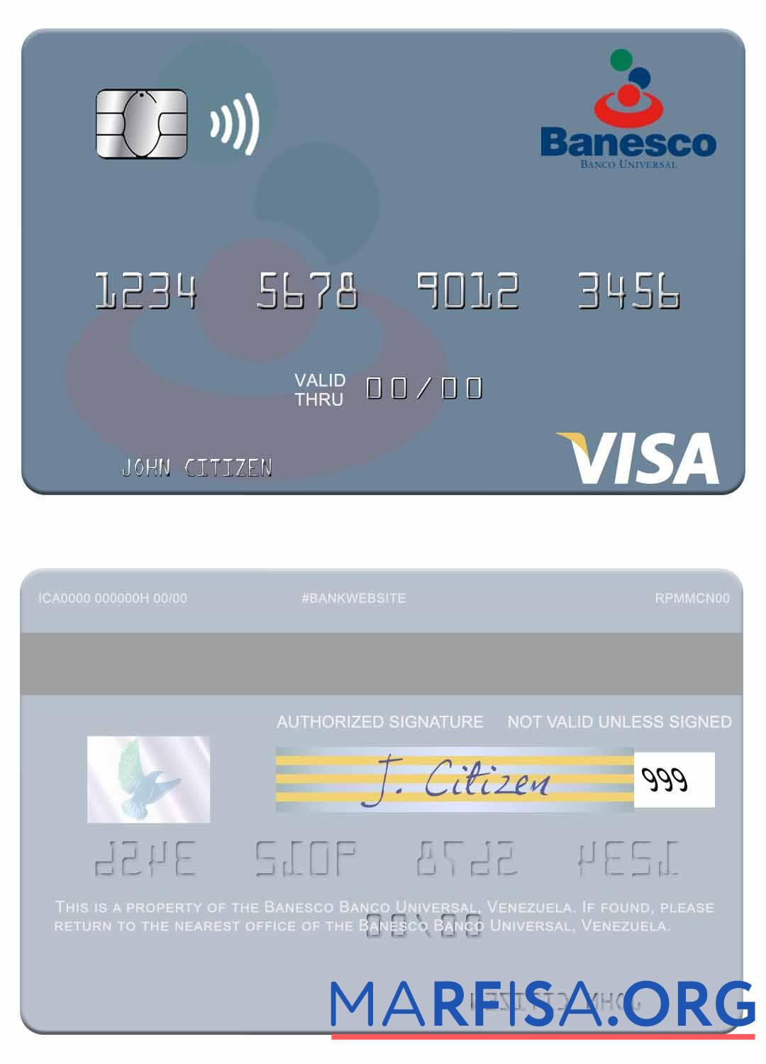 Printable Venezuela Banesco Banco Universal visa card sample